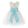 thumbnail image 1 of Ekidsbridal Girl Communion Flower Girl Dress - Knee Length Backless Ivory Lace Dress with Tiebow 206T-A (Size: S-10), 1 of 3