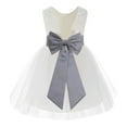 thumbnail image 1 of Ekidsbridal Girl Communion Flower Girl Dress - Knee Length Backless Ivory Lace Dress with Tiebow 206T-A (Size: S-10), 1 of 2