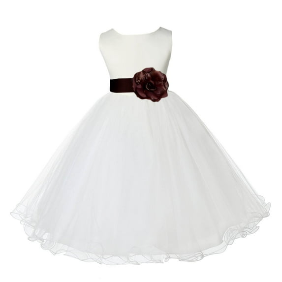 Ekidsbridal Girl Communion Flower Girl Dress - Satin Ivory Tulle Rattail Edge 829S-A (Size: S-12)