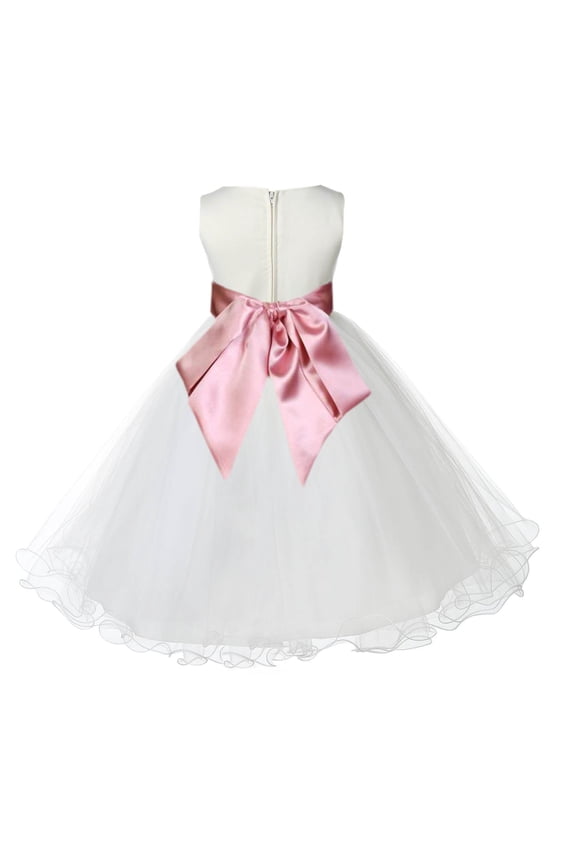 Girl Communion Flower Girl Dress - Satin Ivory Tulle Rattail Edge 829S-A (Size: S-12)