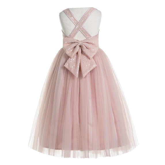 Ekidsbridal Girl Flower Girl Dresses - A-line Sequins Straps with Pre-tied Bow 177-A (Size: 2-12)