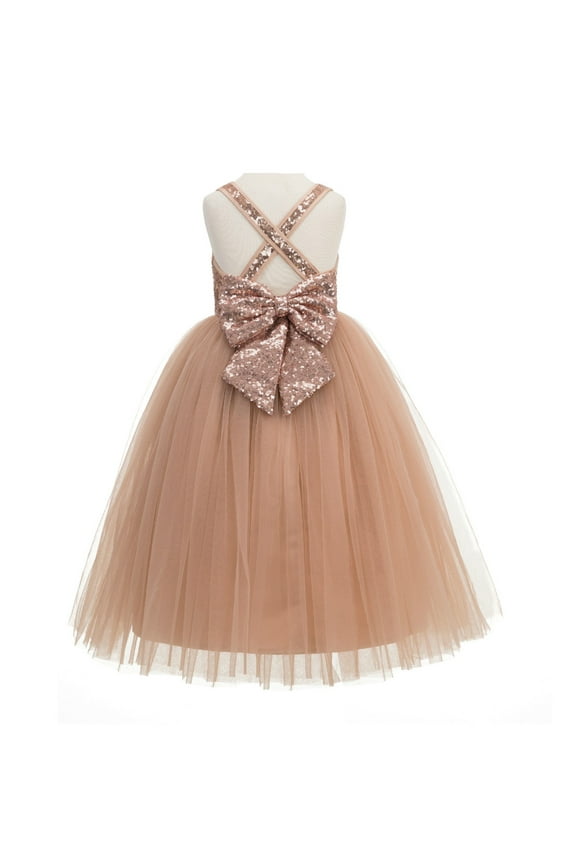 Girl Flower Girl Dresses - A-line Sequins Straps with Pre-tied Bow 177-A (Size: 2-12)