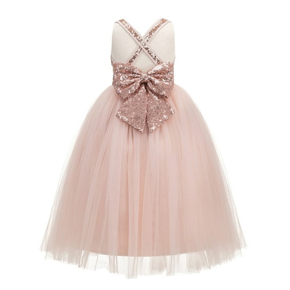 Ekidsbridal Girl Flower Girl Dresses - A-line Sequins Straps with Pre-tied Bow 177-A (Size: 2-12)