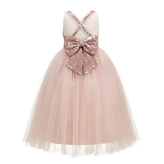 Ekidsbridal Girl Flower Girl Dresses - A-line Sequins Straps with Pre-tied Bow 177-A (Size: 2-12)