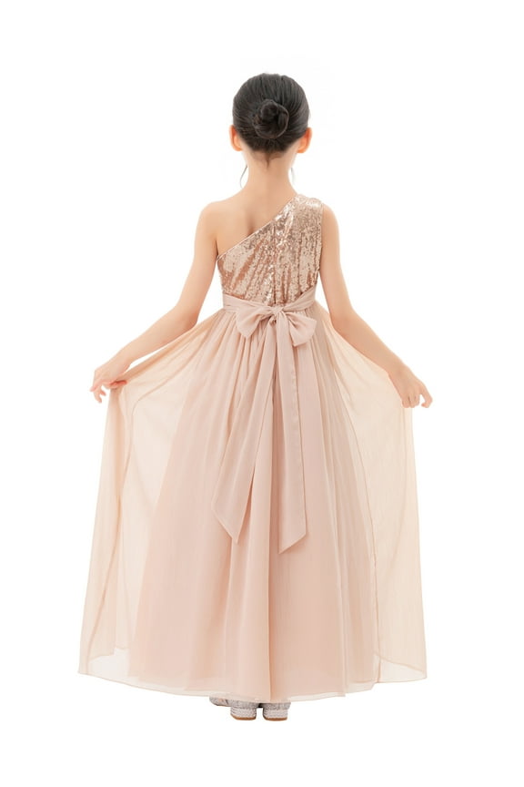 Girl Formal Flower Girl Dress - One Shoulder Sequins A-Line Chiffon 328-A (Size: 4-14)