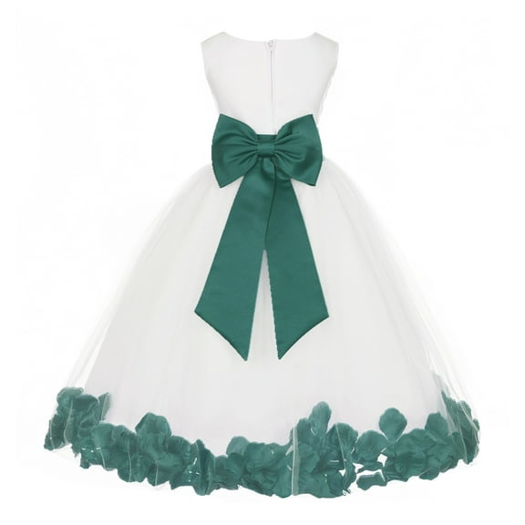 Ekidsbridal Girl Formal Flower Girl Dress - White Floral Rose Petals Dress with Tiebow 302T-A (Size: S-16)