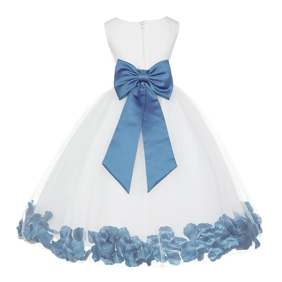 Ekidsbridal Girl Formal Flower Girl Dress - White Floral Rose Petals Dress with Tiebow 302T-A (Size: S-16)