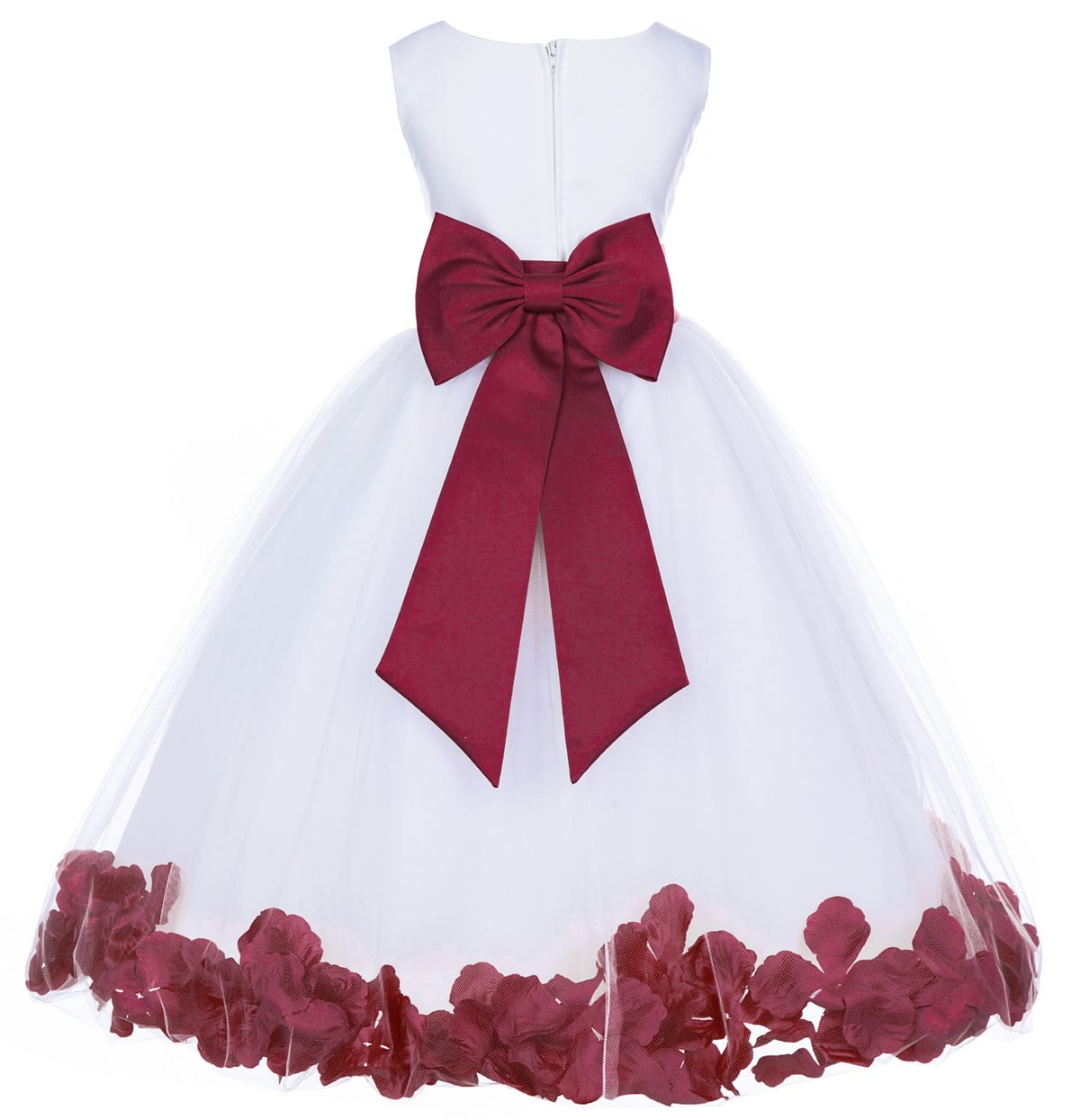 Girls White Floral Print Sleeveless Party Dress with Red Waist Bow
