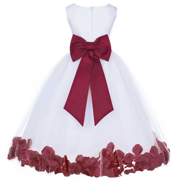 Ekidsbridal Girl Formal Flower Girl Dress - White Floral Rose Petals Dress with Tiebow 302T-A (Size: S-16)