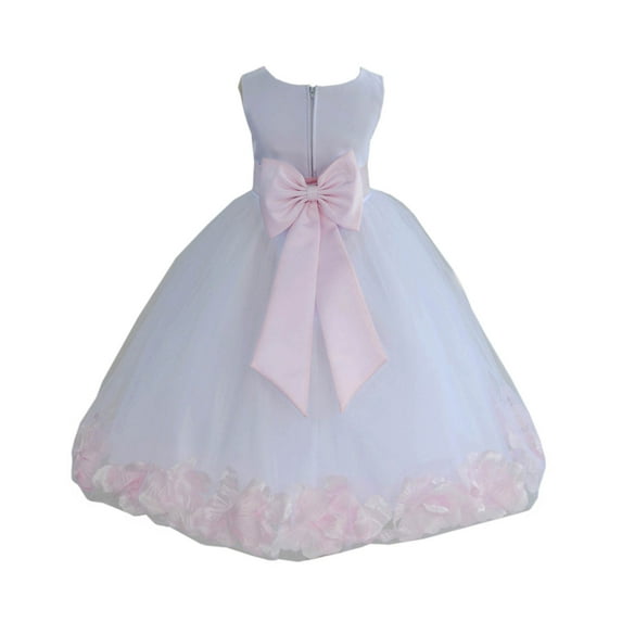 Ekidsbridal Girl Formal Flower Girl Dress - White Floral Rose Petals Dress with Tiebow 302T-A (Size: S-16)