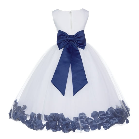 Ekidsbridal Girl Formal Flower Girl Dress - White Floral Rose Petals Dress with Tiebow 302T-A (Size: S-16)