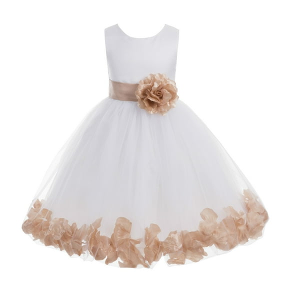 Ekidsbridal Girl Formal Flower Girl Dress - White Floral Rose Petals Dress with Tiebow 302T-A (Size: S-16)
