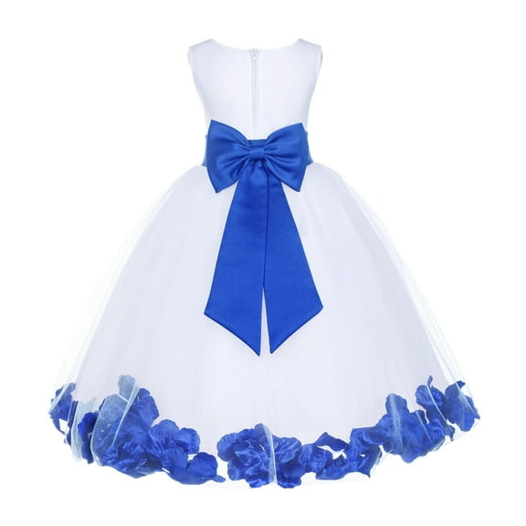 Ekidsbridal Girl Formal Flower Girl Dress - White Floral Rose Petals Dress with Tiebow 302T-A (Size: S-16)