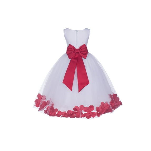 Ekidsbridal Girl Formal Flower Girl Dress - White Floral Rose Petals Dress with Tiebow 302T-A (Size: S-16)