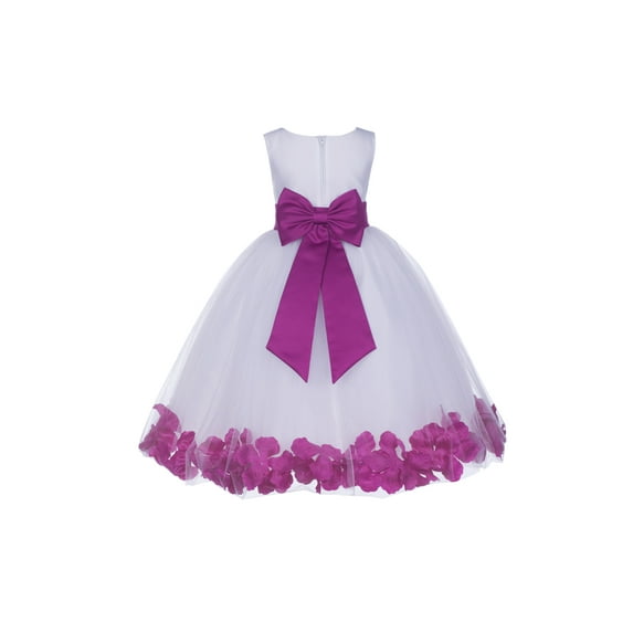 Ekidsbridal Girl Formal Flower Girl Dress - White Floral Rose Petals Dress with Tiebow 302T-A (Size: S-16)