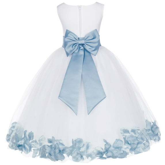 Ekidsbridal Girl Formal Flower Girl Dress - White Floral Rose Petals Dress with Tiebow 302T-A (Size: S-16)