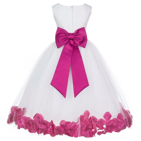 Ekidsbridal Girl Formal Flower Girl Dress - White Floral Rose Petals Dress with Tiebow 302T-A (Size: S-16)