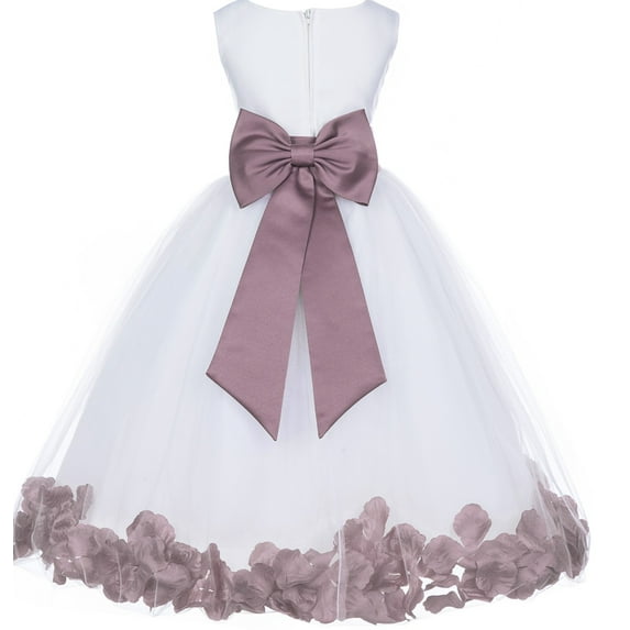 Ekidsbridal Girl Formal Flower Girl Dress - White Floral Rose Petals Dress with Tiebow 302T-A (Size: S-16)