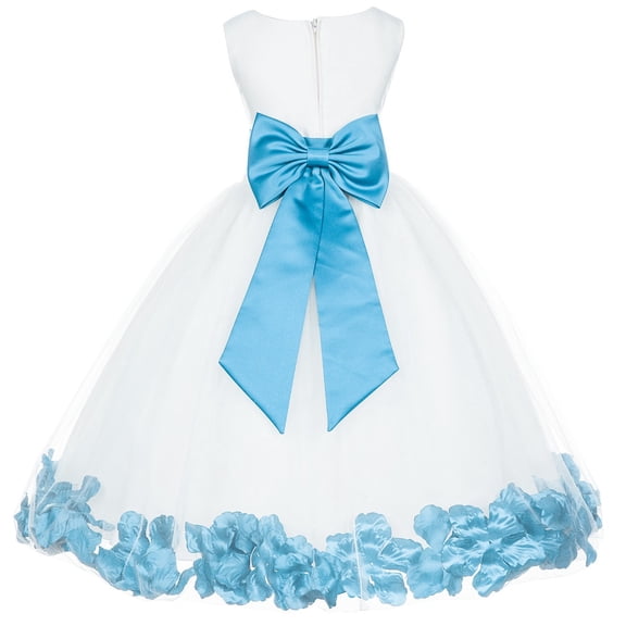 Ekidsbridal Girl Formal Flower Girl Dress - White Floral Rose Petals Dress with Tiebow 302T-A (Size: S-16)