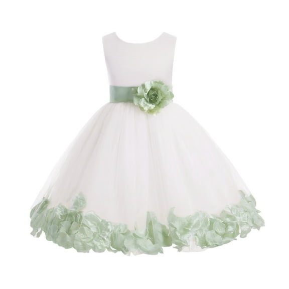 Ekidsbridal Girl Formal Flower Girl Dress - White Floral Rose Petals Dress with Tiebow 302T-A (Size: S-16)