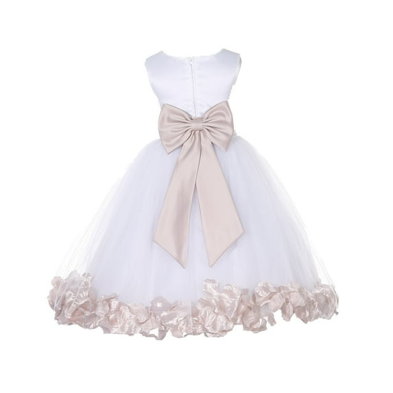 Ekidsbridal Girl Formal Flower Girl Dress - White Floral Rose Petals Dress with Tiebow 302T-A (Size: S-16)