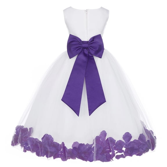 Ekidsbridal Girl Formal Flower Girl Dress - White Floral Rose Petals Dress with Tiebow 302T-A (Size: S-16)