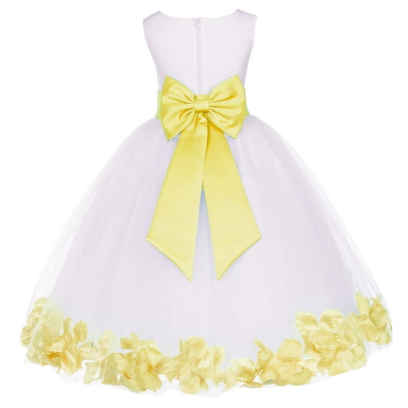 Ekidsbridal Girl Formal Flower Girl Dress - White Floral Rose Petals Dress with Tiebow 302T-A (Size: S-16)