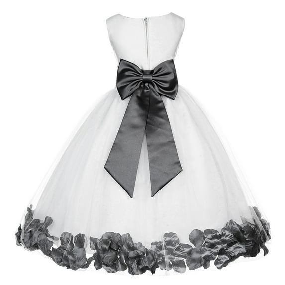Ekidsbridal Girl Formal Flower Girl Dress - White Floral Rose Petals Dress with Tiebow 302T-A (Size: S-16)