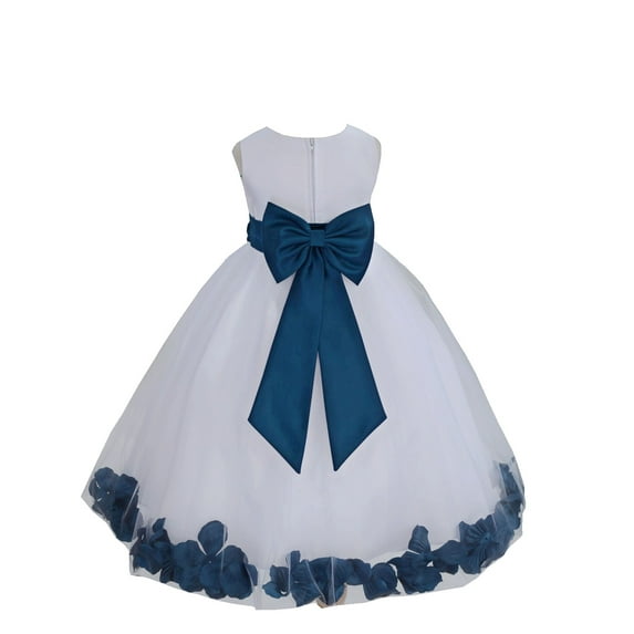 Ekidsbridal Girl Formal Flower Girl Dress - White Floral Rose Petals Dress with Tiebow 302T-A (Size: S-16)