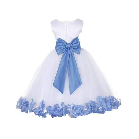 Ekidsbridal Girl Formal Flower Girl Dress - White Floral Rose Petals Dress with Tiebow 302T-A (Size: S-16)