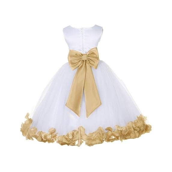 Ekidsbridal Girl Formal Flower Girl Dress - White Floral Rose Petals Dress with Tiebow 302T-A (Size: S-16)