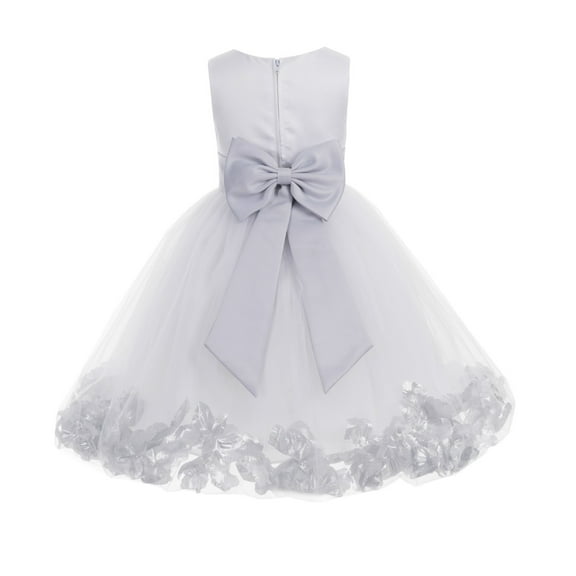 Ekidsbridal Girl Formal Flower Girl Dress - White Floral Rose Petals Dress with Tiebow 302T-A (Size: S-16)