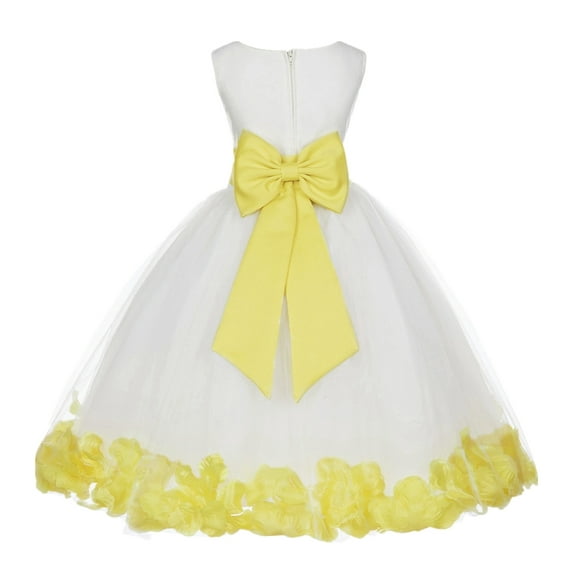 Ekidsbridal Girl Formal Flower Girl Dress - White Floral Rose Petals Dress with Tiebow 302T-A (Size: S-16)
