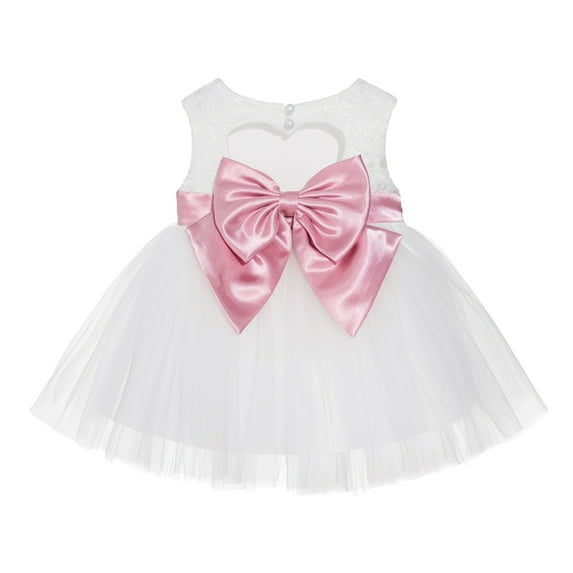 Ekidsbridal Girl Mini Bridal Flower Girl Dress - Knee Length Heart Cutout Ivory Lace Tulle BB1-A (Size: XS-L)