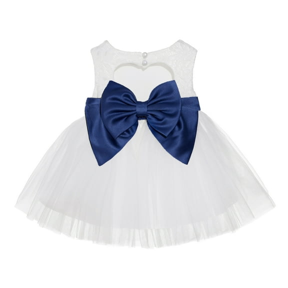 Ekidsbridal Girl Mini Bridal Flower Girl Dress - Knee Length Heart Cutout Ivory Lace Tulle BB1-A (Size: XS-L)