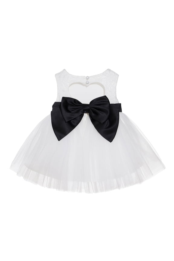 Girl Mini Bridal Flower Girl Dress - Knee Length Heart Cutout Ivory Lace Tulle BB1-A (Size: XS-L)