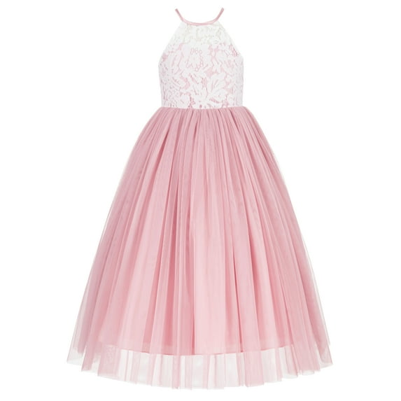 Ekidsbridal Girl Pageant Flower Girl Dress - Lace Halter Top with Tulle Flower Girl Dress 213-A (Size: 2-10)
