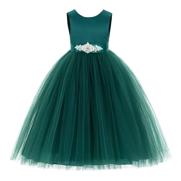 Ekidsbridal Girl Pageant Flower Girl Dress - Backless Satin Tulle with Rhinestones Sash 219R5-A (Size: M-14)