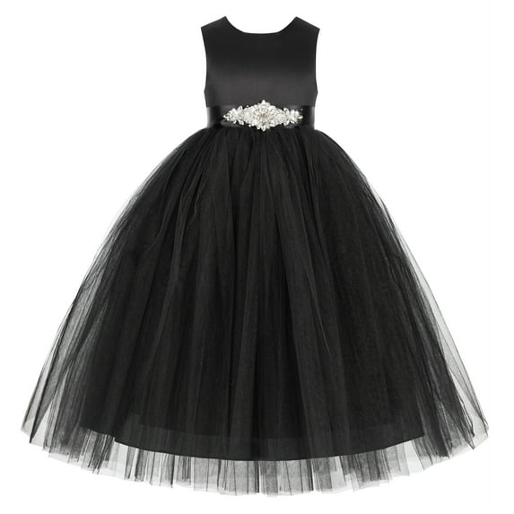 Ekidsbridal Girl Pageant Flower Girl Dress - Backless Satin Tulle with Rhinestones Sash 219R5-A (Size: M-14)