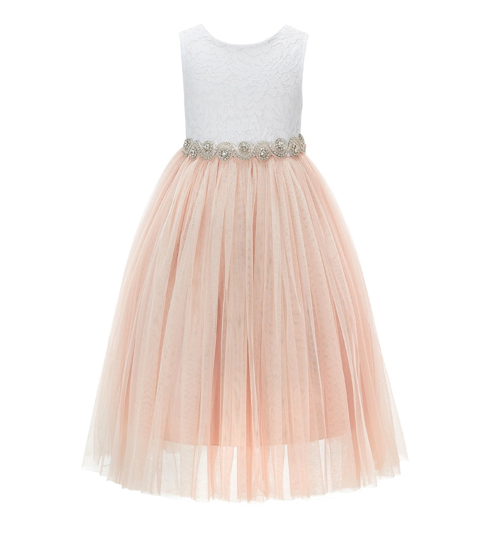 Champagne Tulle Party Dress Straps Flower Sash Kids Pageant flower girl dresses