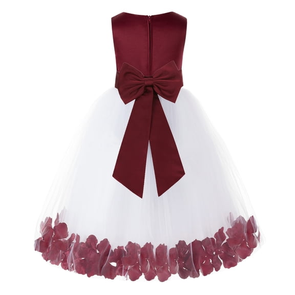Ekidsbridal Girl Pageant Flower Girl Dress - Burgundy Petals Tulle Dress with Tiebow 302T-A (Size: S-16)