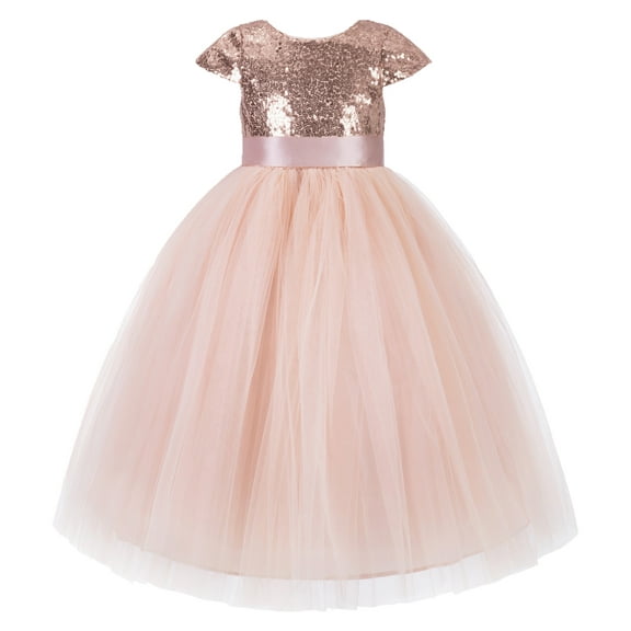 Ekidsbridal Girl Pageant Flower Girl Dress - Cap Sleeves Sequins with Tulle 211-A (Size: 2-10)