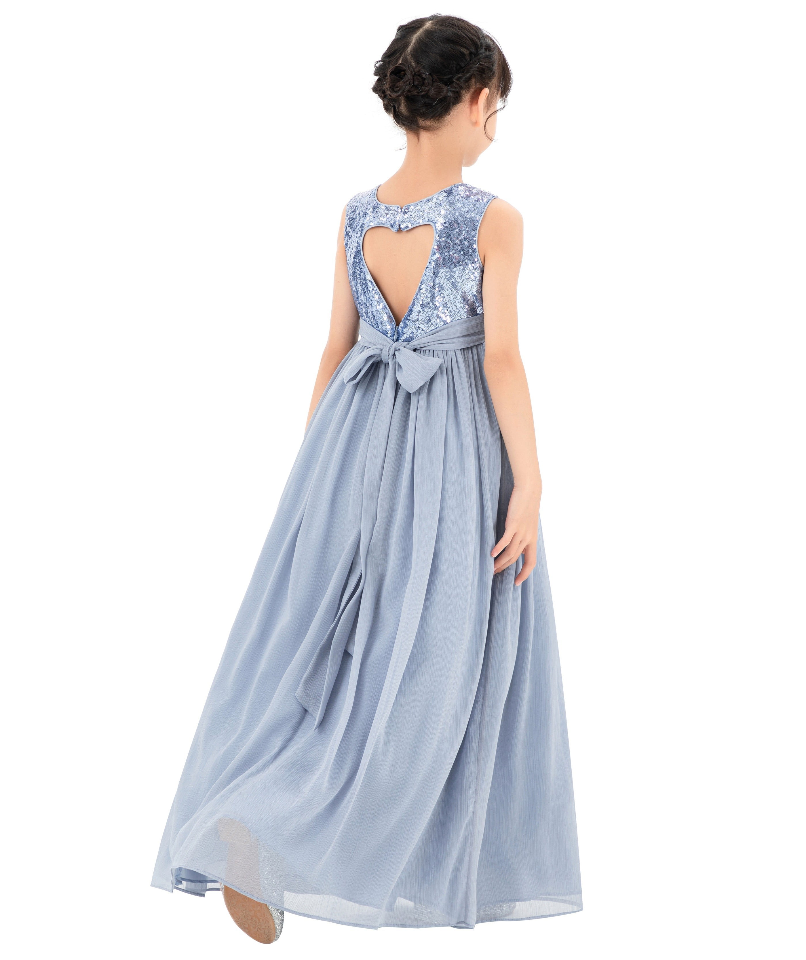 blue heart cutout dress White Floral Lace Heart Cutout Flower Girl Dress Communion Baptism Junior Bridesmaid Dress 172T(4) Fog / 12 main image 1