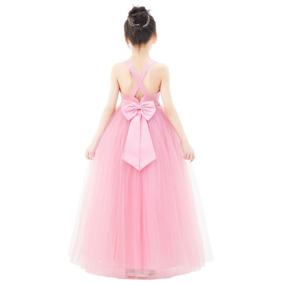 Ekidsbridal Girl Pageant Flower Girl Dress - Crossed Straps V-Neck Satin with Rhinestones 240-A (Size: 2-10)