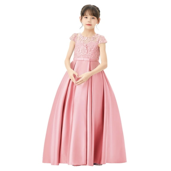 Ekidsbridal Girl Pageant Flower Girl Dress - Illusion Lace with Cap Sleeves L246-A (Size: 2-12)