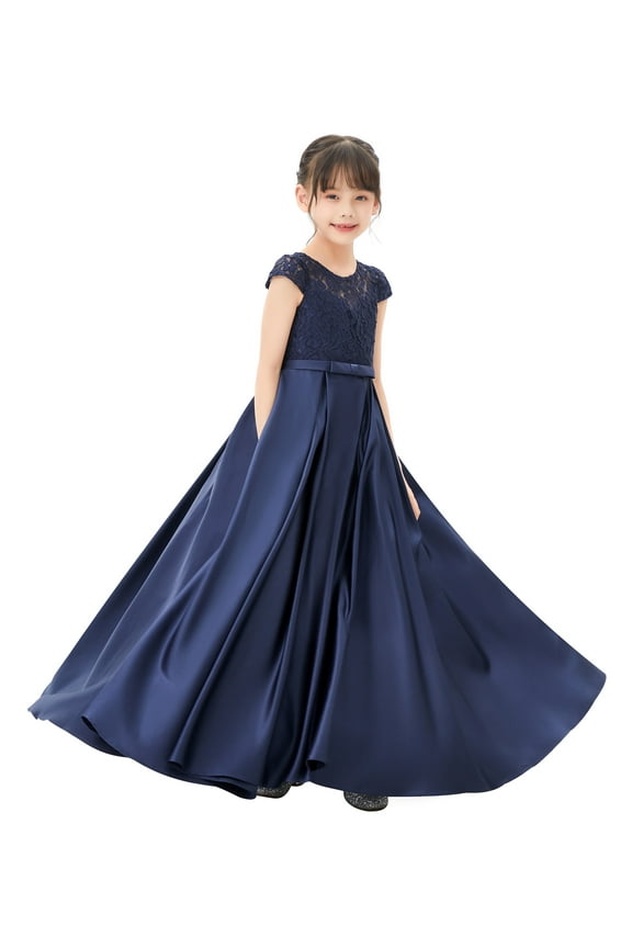 Girl Pageant Flower Girl Dress - Illusion Lace with Cap Sleeves L246-A (Size: 2-12)