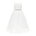 thumbnail image 1 of Ekidsbridal Girl Pageant Flower Girl Dress - Ivory Floral Lace V-Back Tulle with Rhinestone Ribbon 207R4-A (Size: M-10), 1 of 2