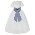 thumbnail image 1 of Ekidsbridal Girl Pageant Flower Girl Dress - Ivory Illusion Lace Short Sleeve LG2T-A (Size: 2-12), 1 of 2