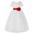 thumbnail image 1 of Ekidsbridal Girl Pageant Flower Girl Dress - Ivory Illusion Lace Short Sleeve LG2T-A (Size: 2-12), 1 of 2
