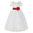 thumbnail image 1 of Ekidsbridal Girl Pageant Flower Girl Dress - Ivory Illusion Lace Short Sleeve LG2T-A (Size: 2-12), 1 of 2